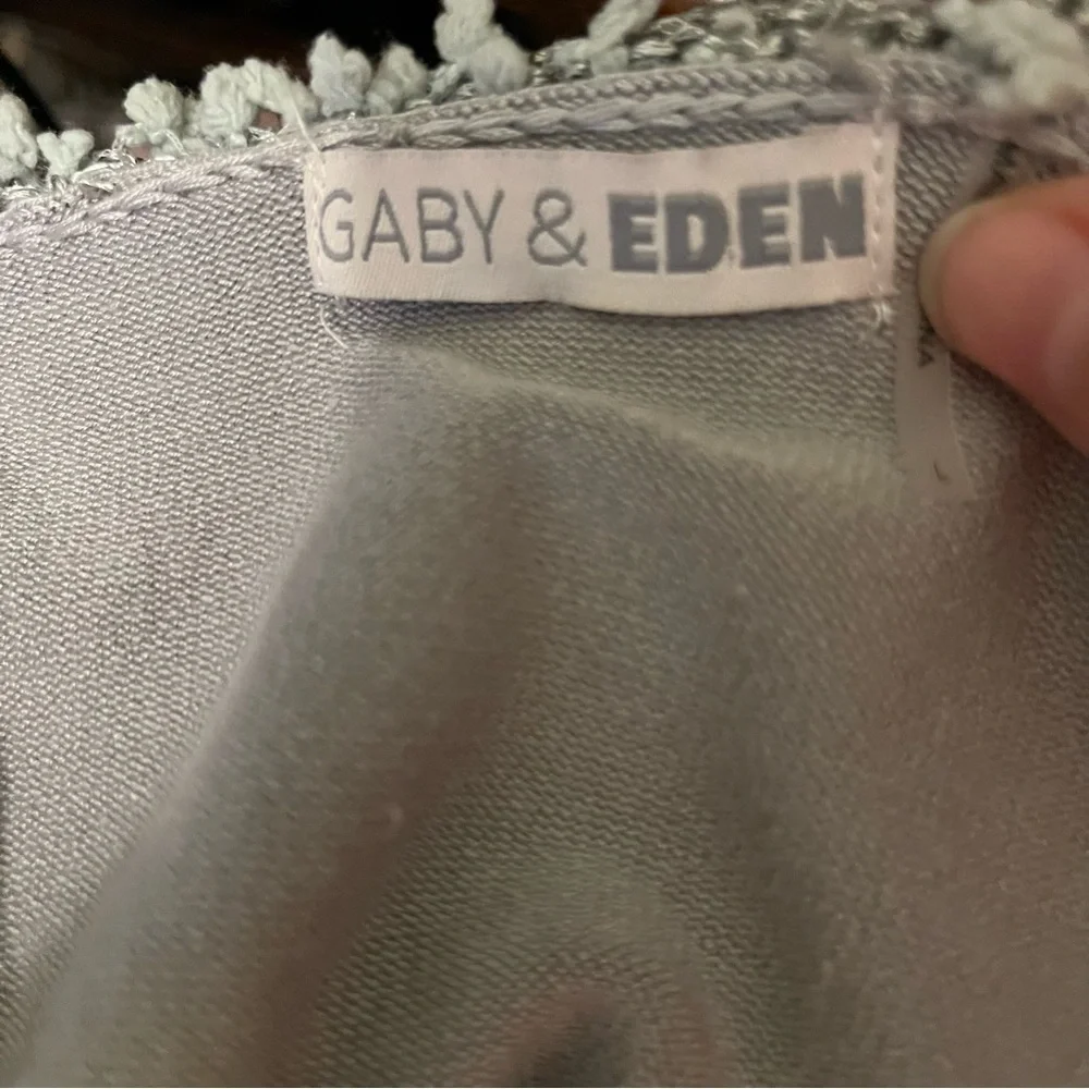 Gaby & Eden RN97427 Gray Ribbed Sweater Sz L Chunky Shawl Collar Y2K Boho Artsy